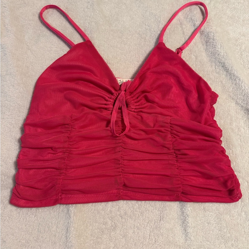 Pink Sleeveless Ruched Crop Camisole